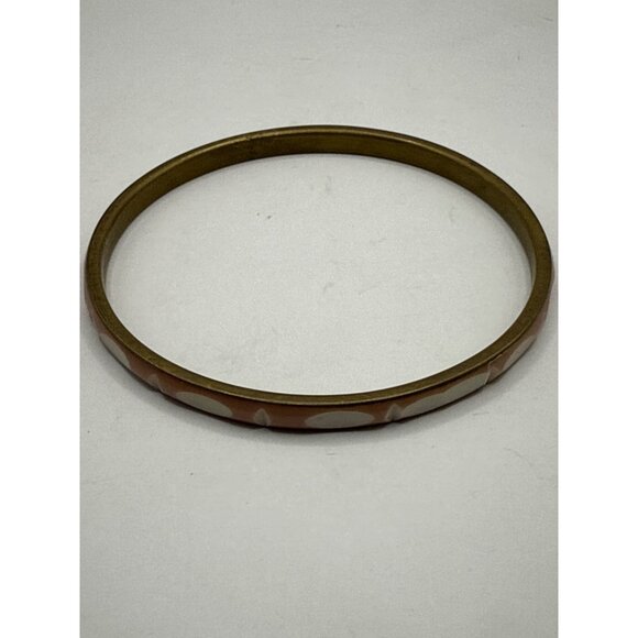 Vintage-Inspired Brass Bangle With Pink & White Enameled Design - Picture 4 of 4